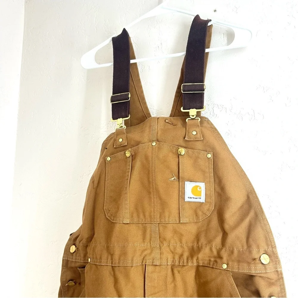 Carhartt Men's R01 Brown Canvas Duck Bib Overalls 40x30 Double Knee NWOT - Picture 4 of 9